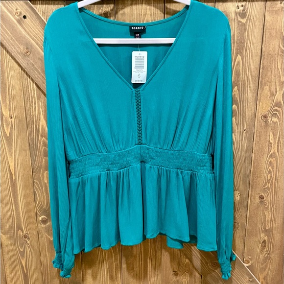 NWT!❤️Torrid❤️ Green Babydoll Peplum Top 00 - Picture 5 of 8